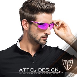 ATTCL Men's Fashion Driving Polarized Sunglasses for Men Al-Mg metal Frame 8177purple-purple