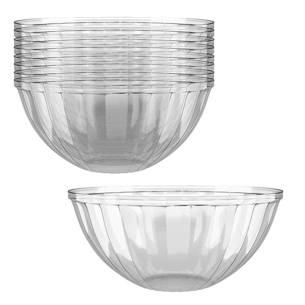Prestee Clear Plastic Serving Bowls, 48 Oz. 12 Pack - Round Disposable Bowls, Punch, Party, Chip Bowl Containers - for Candy, Salads, Parties, & Serving Food - Large Salad Bowl Dish for Eating