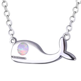 KELITCH Heart Opal Necklace Forever Love Silver Chain Necklaces Loyal Necklaces for Women, Crystal, Opal