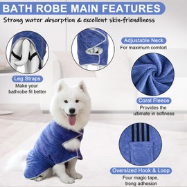 Gimilife Dog Towel, Dog Bathrobe Pet Grooming Towel Drying Coat Robes for After Bath Collection Absorbent Microfiber Towels Dog Bath Towels for Drying Dogs Small Medium Large