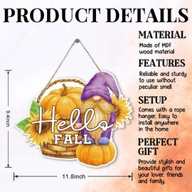 Thanksgiving Welcome Door Signs, Fall Door Hanger, Hello Fall Wooden Sign, Autumn Gnome Wreaths Hanging Sign, Farmhouse Porch Front Doors, Home Wall Decor, Housewarming Gift