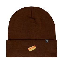 DALIX Hot Dog Embroidered Beanie Hat Cotton Cute Winter Fall Cap Womens in Brown