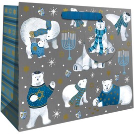 Jillson Roberts Medium Gift Bags with Foil Accents & Spot Gloss, Hanukkah Bears (12 Count)