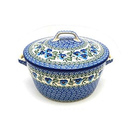 Polish Pottery Baker - Round Covered Casserole - Winter Viola
