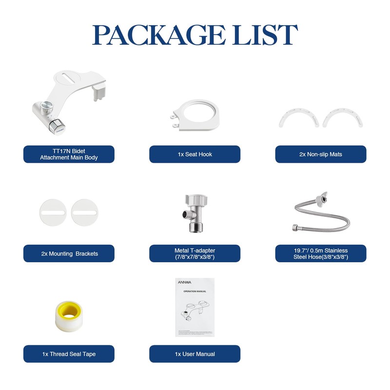 ANNWA Non-Electric Bidet Attachment for Toilet Seat, Daul Clean Nozzles