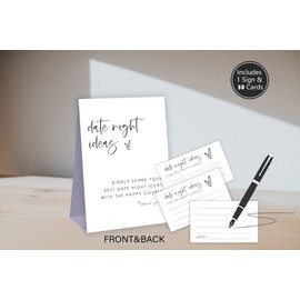 Date Night Idea Cards,Bachelorette Party Night,Advice Cards for Bridal Shower,Minimalist Bridal Shower Game,Wedding Shower Games,1 Sign & 50 Cards Set