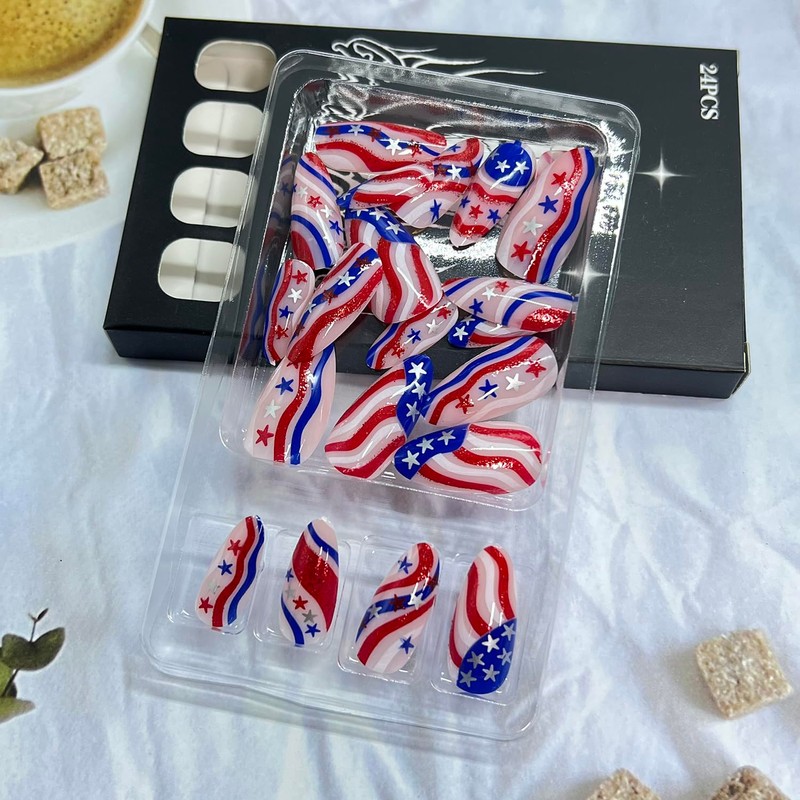4th of July Press on Nails Medium Almond Fake Nails