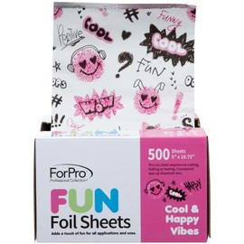 ForPro Fun Cool & Happy Vibes - Hojas de aluminio, dispensador de papel de aluminio, papel de aluminio emergente, láminas de cabello para aplicación de color y servicios de resaltado, aptas para alimentos, 5 pulgadas de ancho x 10.7 pulgadas de largo, 50