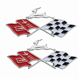 2Pc 1961 Impala Die Cast Rear Quarter Panel Emblem Crossed Flag 3D Badge Sticker KC4525 Replacement for Impala