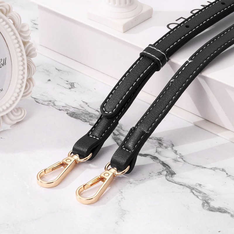 TIXIPEM 1Pcs Adjustable Leather Purse Straps 51.2 inch, Black, Gold