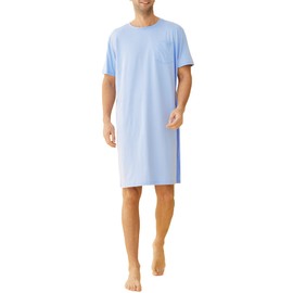 Latuza Men's Cotton Nightshirt Short Sleeves Sleep Shirt Nightgown, Light Blue, 3X-Large