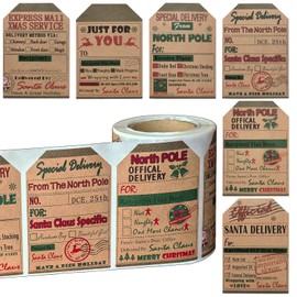 XDMTWLKJ from Santa Gift Tag Stickers, Self-Adhesive Christmas Labels for Gift Wrapping, from The North Pole Stickers 2 x 3 Inches, 200 Count (Brown)