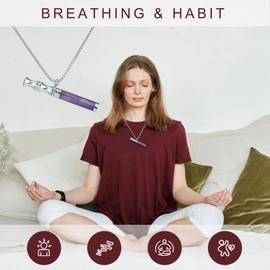 Anxiety Breathing Necklace Mindfulness Breathe Necklace Natural Crystal & Stone Stainless Steel Quit Vaping tools Meditation Pendant Stress Relief & Natural Calm, Normal, Stainless Steel, No Gemstone