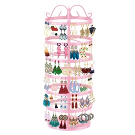 iDavosic.ly 6 Tier Metal Rotating Earring Holder Organizer, 264 Holes Earring Storage Display Stands Tree Rack, Adjustable Earring Stud Tower for Women Girl (Pink)
