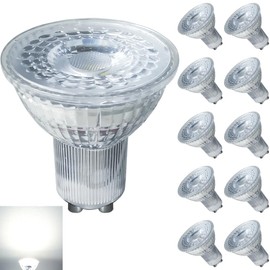 Bombillas LED GU10 de 5 W, MR16, ángulo de haz de 38°, alta potencia, equivalente a 40 W, 6000 K, luz de día, luz blanca fría, para focos, iluminación de pista empotrada, sala de estar, cocina, paquete de 10