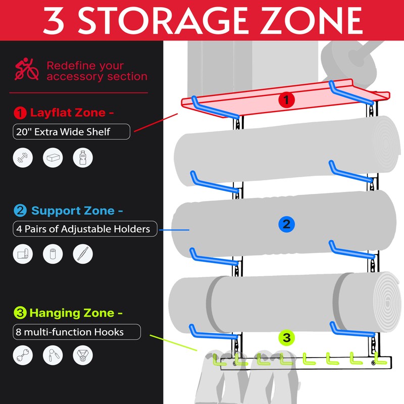 Home Gym Storage Shelf Only, Adjustable Gym Equipment Organizer Wall