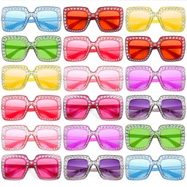 SUNOVELTIES 18 Pcs Women Sparkling Crystal Sunglasses Transparent Oversized Square Diamond Thick Frame Glasses Funky Big Eyeswear