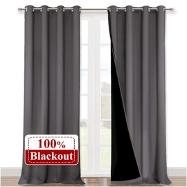 NICETOWN 100% Blackout Blinds, Set of 2, 52 inches x 120 inches, Laundry Room Decor Window Treatment Curtains for Large Patio Sliding Door, Thermal Insulated Grey Curtains for Bedroom