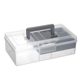 OGA Fishing Tackle Box Bait Storage Box Transparent Fishing Case Plastic Tool Case Fishing Hook Organiser Multi-Purpose Toolbox with Carry Handle, Removable Pallets, Waterproof (27 x 15 x 9 cm)