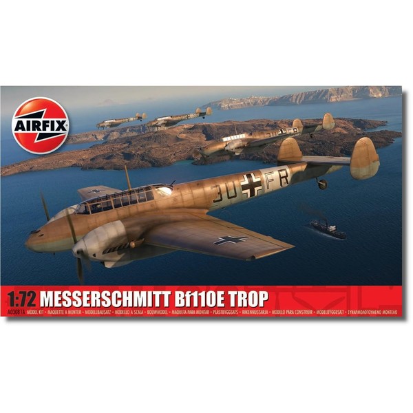 Airfix Model Set - A03081A Messerschmitt Bf110E/E-2 TROP Model Building Kit - Plastic Model Plane Kits for Adults & Children 8+, Set Includes Sprues & Decals - 1:72 Scale Model