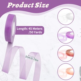 4 Rolls Organza Ribbon, 45m/50 Yards Chiffon Ribbon Gift Wrap 20mm Wide Sheer Ribbon Gift Ribbon for Wedding Party Gift Decorations and DIY Bows Crafts (4 Colors)