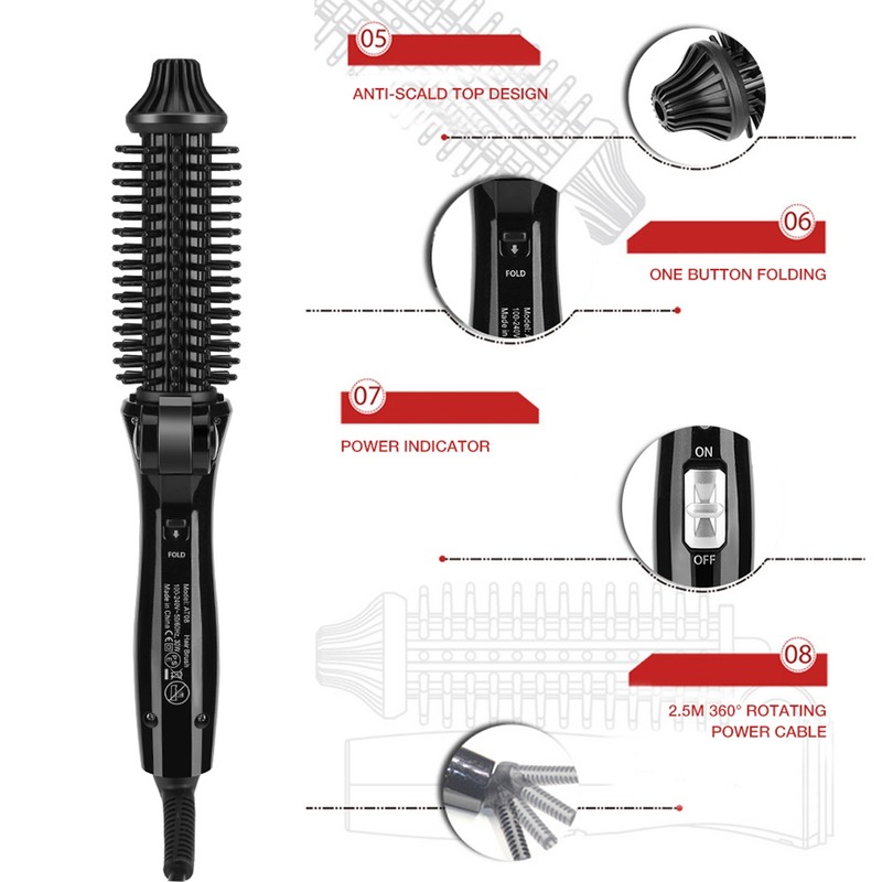 Ceramic Tourmaline Foldable Anion Hair Brush Curler Hair Curling Iron