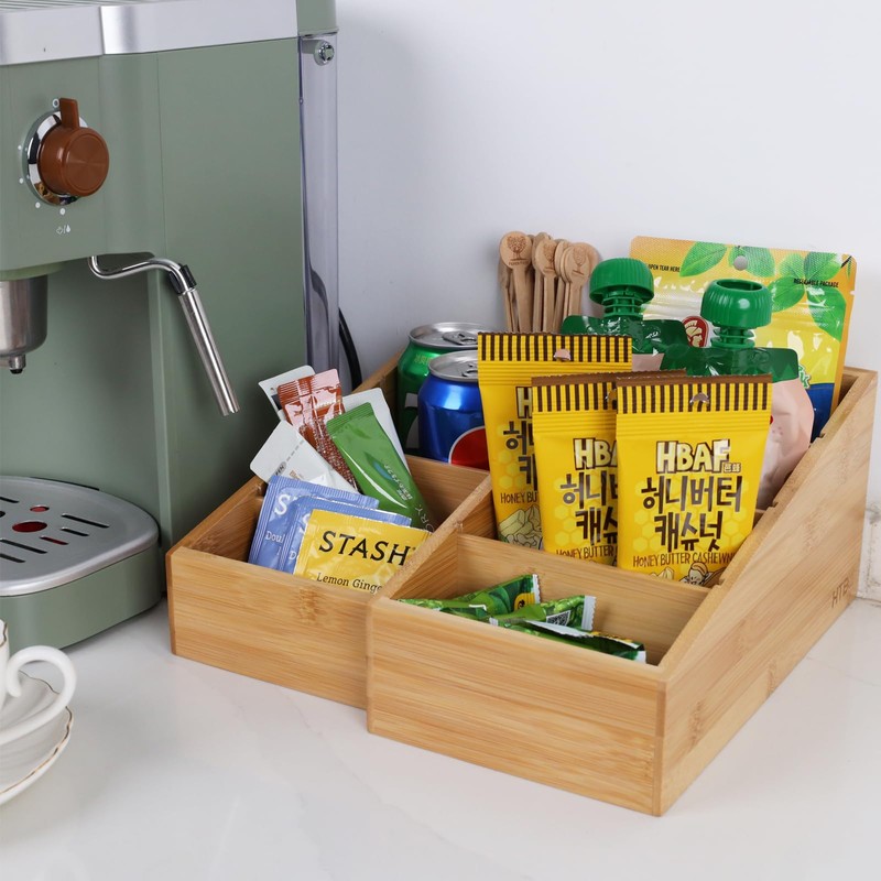 HTB 4-Section Snack Organizer with Removable Dividers for Kitchen, Cabinet,