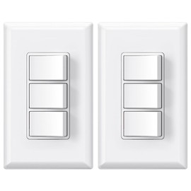 ELEGRP Decorator Triple Rocker Light Switch, Three Single Pole Electrical Paddle Switch, 15A 120V, in-Wall On/Off, with Screwless Wall Plate, Self-grounding, UL Listed (2 Pack, Glossy White)