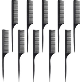 Leinuosen 10 Piezas Peines de Cola de Rata Peine de Carbono Resistente al Calor Peine Antiestático para Cardar hacia Atrás Cardar Raíces y Agregar Volumen para Peinado de Noche