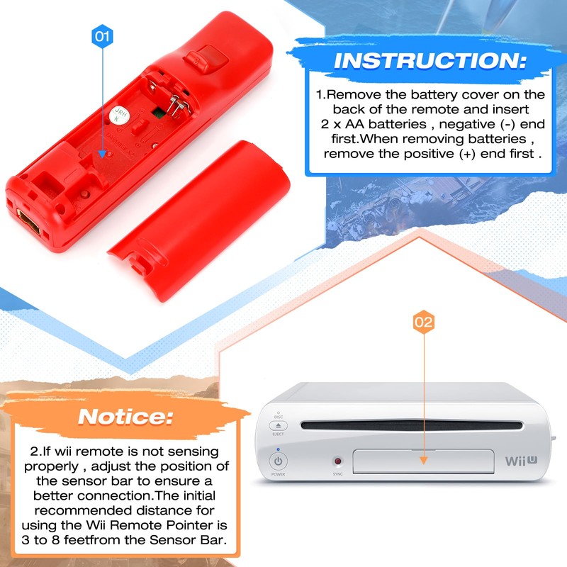 FISUPER Remote Controller with Motion Plus for Wii, 2 in