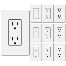 BESTTEN 15 Amp Decor Wall Receptacle, Standard Electrical Wall Outlet, Decorative Screwless Wallplate Included, 15A/125V/1875W, UL Listed, 10 Pack, White