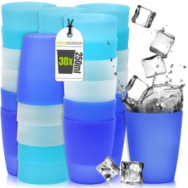 idea-station NEO Plastic Cups 30 x 250 ml - ice-Edition - Plastic Cocktail Glasses - Perfect Party Cups for Cold & Hot Drinks - Reusable for Camping Kitchen, BBQ, Birthdays, Outdoor Activities