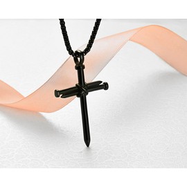 Rehoboth Men's Stainless Steel Nail Cross Pendant Necklace for Womens Mens With 24 Inch Chain Polished Black
