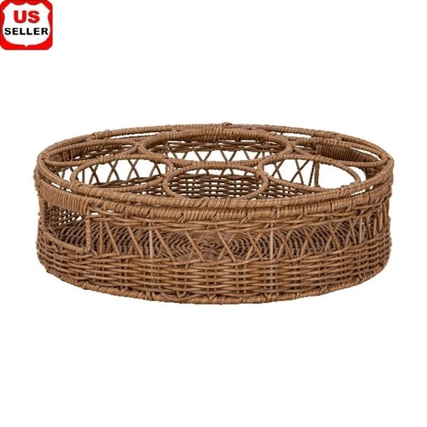 Unbranded Rattan Beverage Tray 9 Compartment Caddy Lightweight Indoor Outdoor