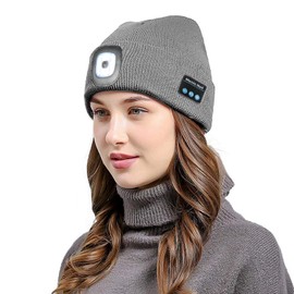 TAGVO USB LED Hat, Cap, Bluetooth 5.0 Hat, Built-in Stereo Speaker & Microphone, Winter Warm Knitted Lighting, Wireless Bluetooth Headset, Music Hat for Running, Hiking, Men/Women, grey