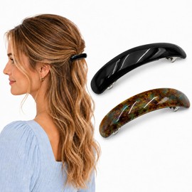 2 Pcs French Oval Barrette Hair Clips for Women,Acetate Vintage Tortoise Barrettes,Strong Hold No-Slip Grip Metal Clasp Hair Accessories for Thick Thin Wavy Long Hair Gift (Multicolor B)