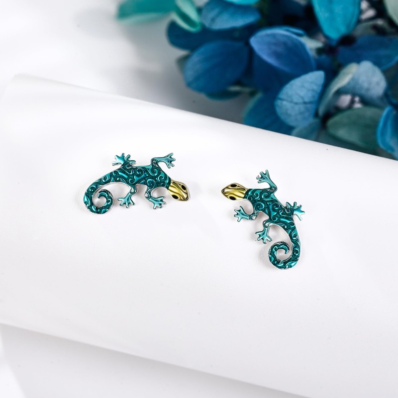 Lizard Earrings Sterling Silver Gecko Stud Earrings Animal Jewellery Gifts