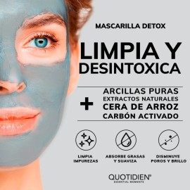 Mascarilla Facial Detox Skin Care con Carbón Activado y Arcillas Puras - Limpieza Profunda - Skincare Absorbe Grasas - Purifica - Disminuye Puntos Negros y Poros Acne - Limpieza Facial