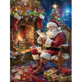 Zlinnar Christmas Diamond Painting Kits-Santa Claus Diamond Art for Adults Beginners DIY 5D Round Full Drill Painting with Mosaic Art Crafts Kits Home Wall Decor 12×16 Inches