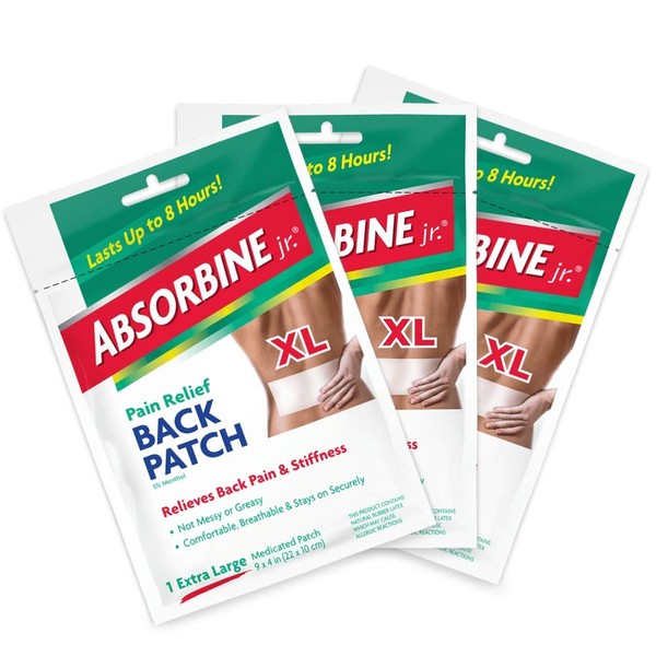 Absorbine Jr. Therapeutic Pain Relief Back Patch, Relieves Sore Muscles and Arthritis Pain, XL, (Pack of 3)