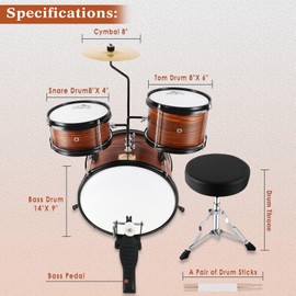 EASTROCK Kids Drum Set, 3 Piece 14'' Junior Drum sets for Drummer,Beginner, Drum Set with Adjustable Throne,Cymbal,Pedal,Drumsticks(Wood)