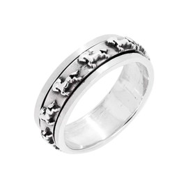 Treasure Bay WOMENS MENS 6.5MM Band Skulls, Celtic Knot, Braid 925 Sterling Silver Spinner/Spinning/Spin Ring Stress Relief Ring Size L M N P R T W Y (Horses, W)