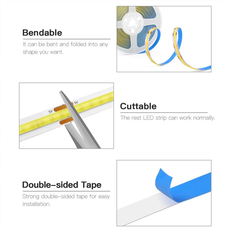ZSLAIFU A 5V USB LED Light Strip, COB LED Strip
