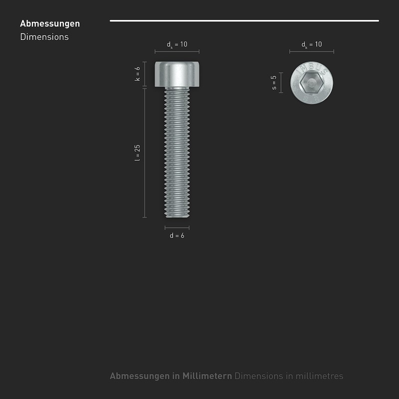INBUS® Cylindrical Screws with Hexagon Socket M 6 x 25