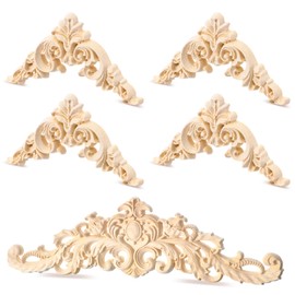5 Pcs Wood Appliques Onlays for Furniture, Decorative Wooden Carved Unpainted Decals Wood Flowers Trim Embellishments for Bed Door Cabinet Wardrobe Wall Cupboard(Delicate Style)