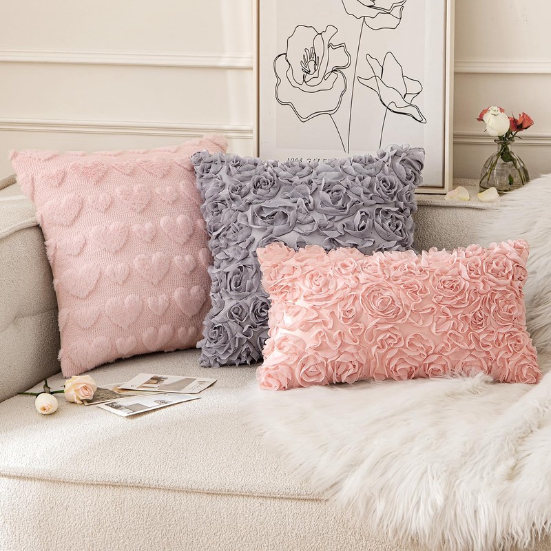 MIULEE Decorative Rose Flower Pillow Cover Pack of 1 Peach