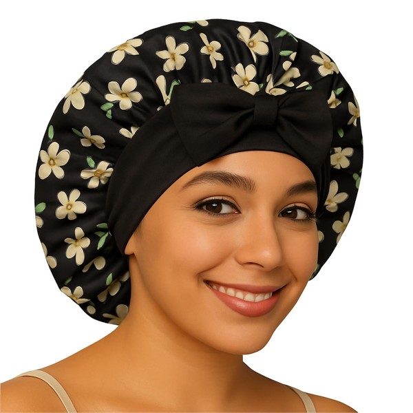 Silk Hair Bonnet with Strap for Sleeping, Double-Layer Satin Sleep
