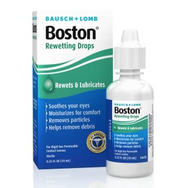Boston Rewetting Drops for Rigid Gas Permeable (RGP) Lens, Moisturizes & Soothes Eyes, Removes Debris & Particles, Restores Tear Layer, 0.33 Fl Oz