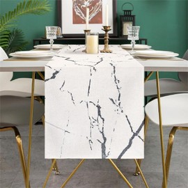 Table Runner Modern Spring Table Runner Linen Living Room Abstract Art White Marble Grey Texture Rustic Table Runner for Wedding Dining Table Party Coffee Table Farmhouse 13 x 72 Inch