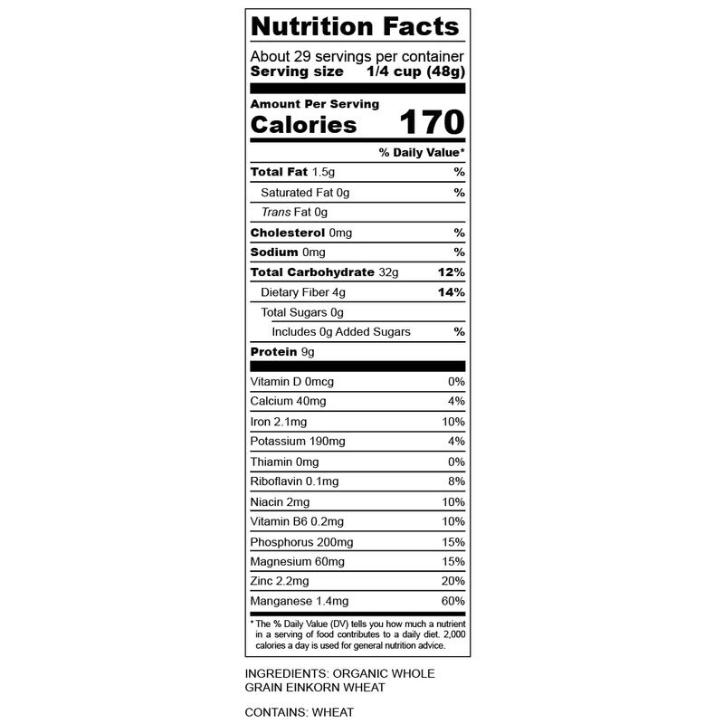 Organic Einkorn Wheat Berries - 3lbs